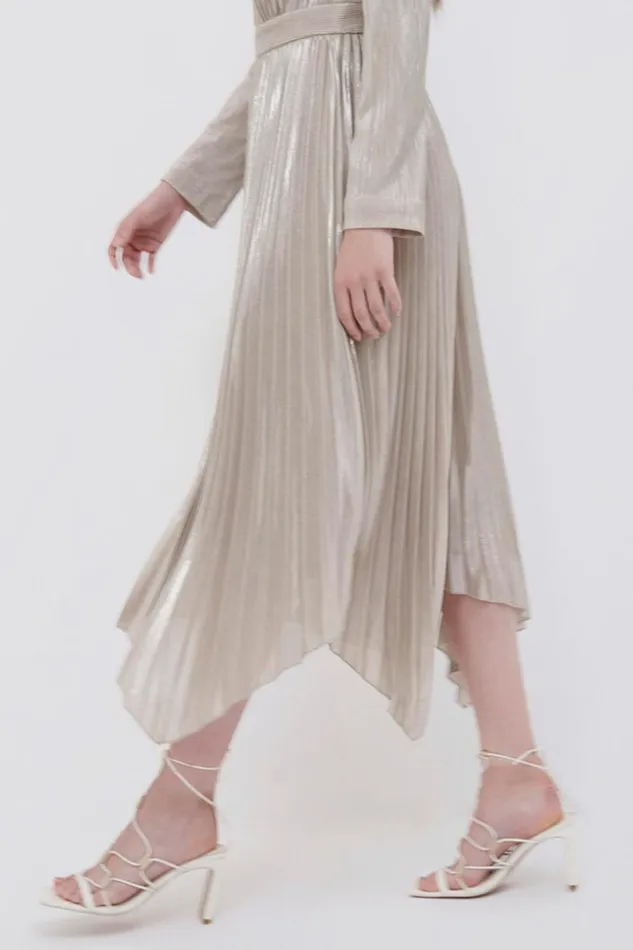 Women Lydia Plisse Lame Midi Dress EXCLUSIVE Champagne Jonathan Simkhai Dresses and Jumpsuits
