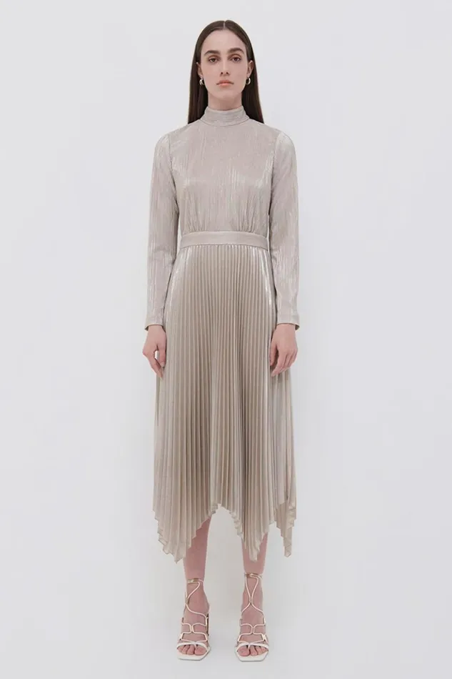 Women Lydia Plisse Lame Midi Dress EXCLUSIVE Champagne Jonathan Simkhai Dresses and Jumpsuits