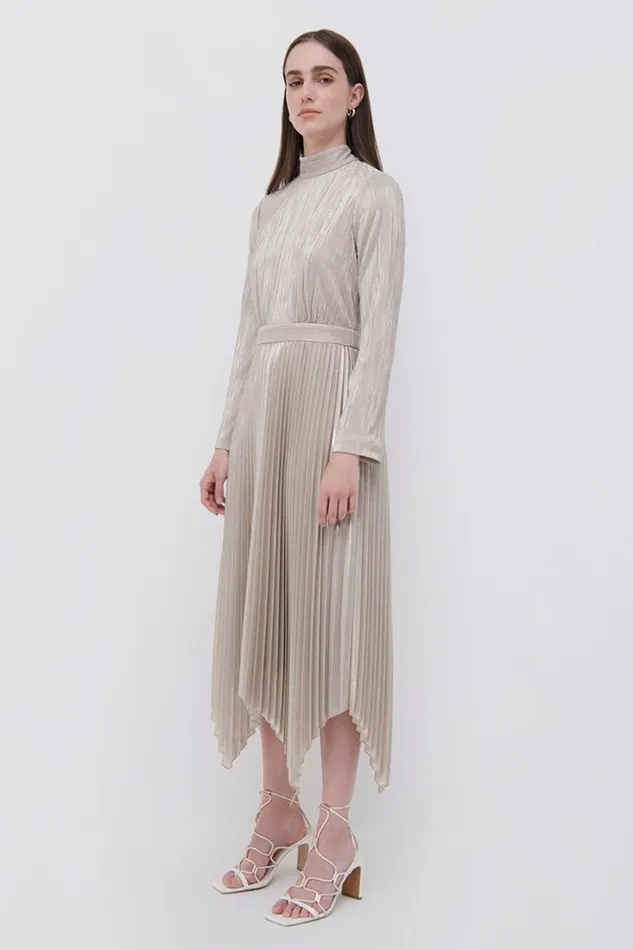 Women Lydia Plisse Lame Midi Dress EXCLUSIVE Champagne Jonathan Simkhai Dresses and Jumpsuits