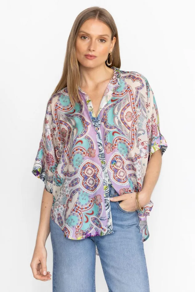 Women LYNN BUTTON UP Greenridge Scarf Print Johnny Was Tops