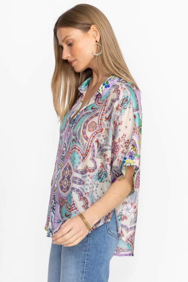 Women LYNN BUTTON UP Greenridge Scarf Print Johnny Was Tops Women LYNN BUTTON UP Greenridge Scarf Print Johnny Was Tops