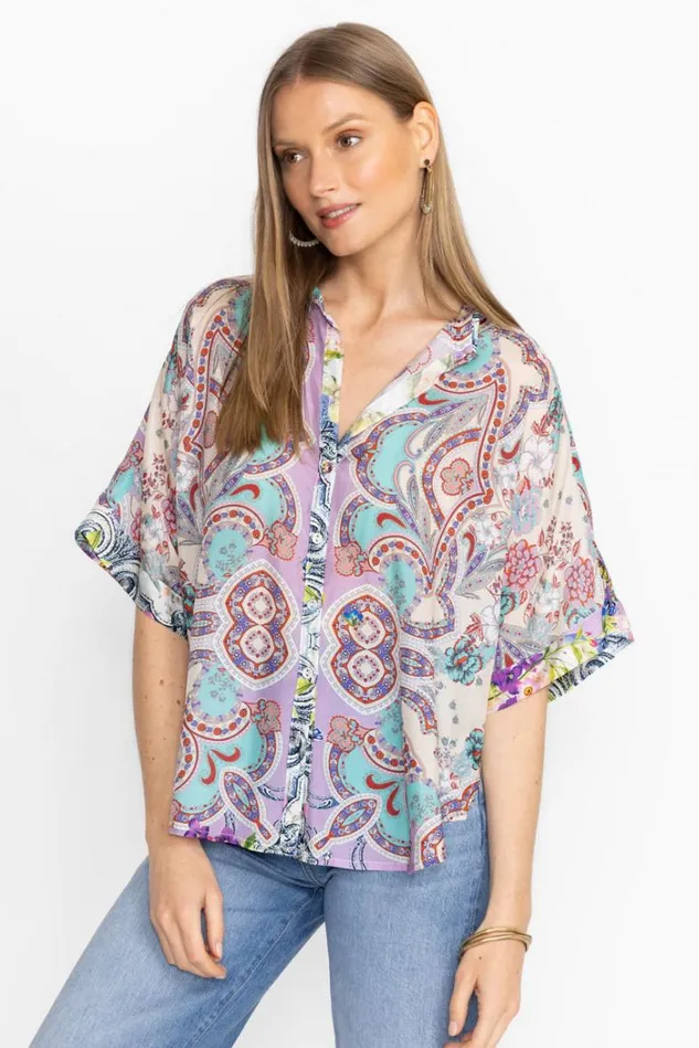 Women LYNN BUTTON UP Greenridge Scarf Print Johnny Was Tops Women LYNN BUTTON UP Greenridge Scarf Print Johnny Was Tops