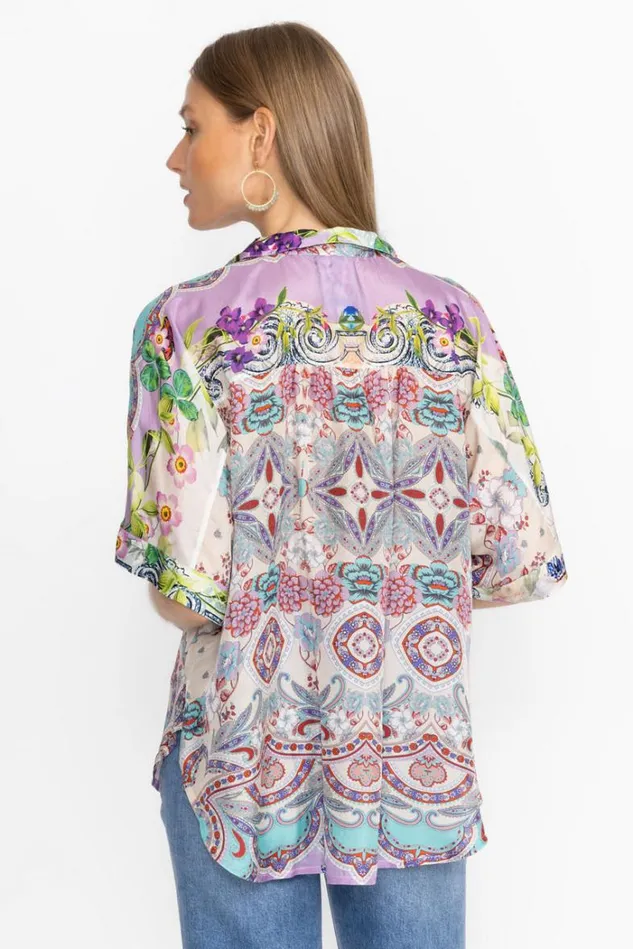 Women LYNN BUTTON UP Greenridge Scarf Print Johnny Was Tops Women LYNN BUTTON UP Greenridge Scarf Print Johnny Was Tops