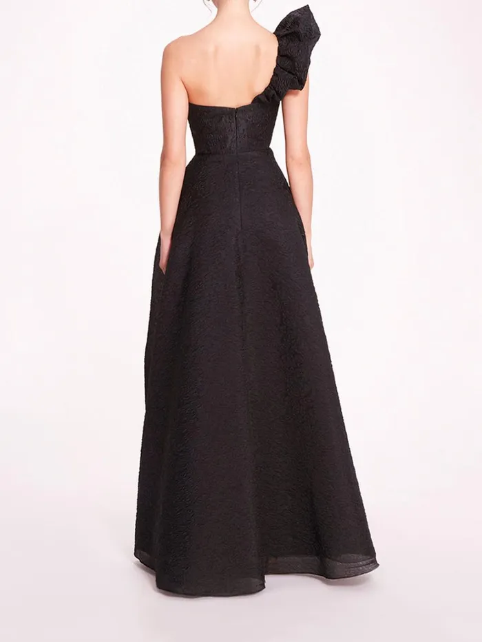 Women Marchesa Dresses Cloque Draped Gown Black