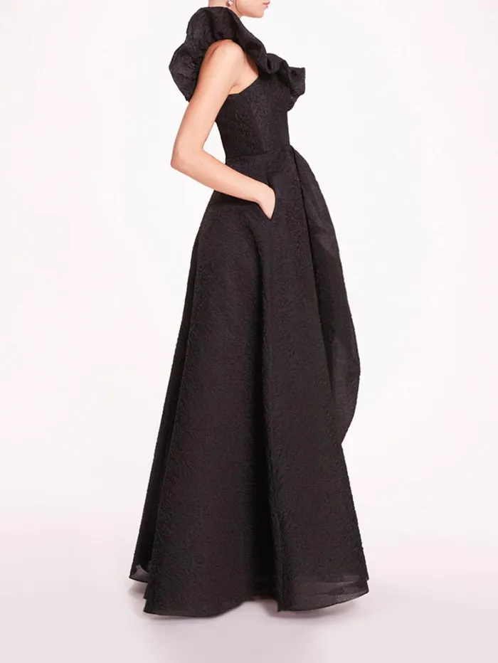 Women Marchesa Dresses Cloque Draped Gown Black