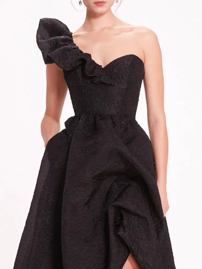 Women Marchesa Dresses Cloque Draped Gown Black