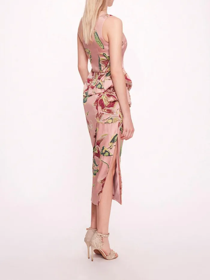 Women Marchesa Dresses One Shoulder Drape Midi Dress Pink Women Marchesa Dresses One Shoulder Drape Midi Dress Pink