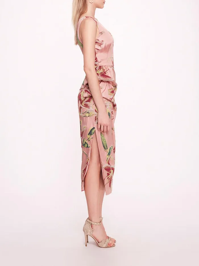 Women Marchesa Dresses One Shoulder Drape Midi Dress Pink Women Marchesa Dresses One Shoulder Drape Midi Dress Pink