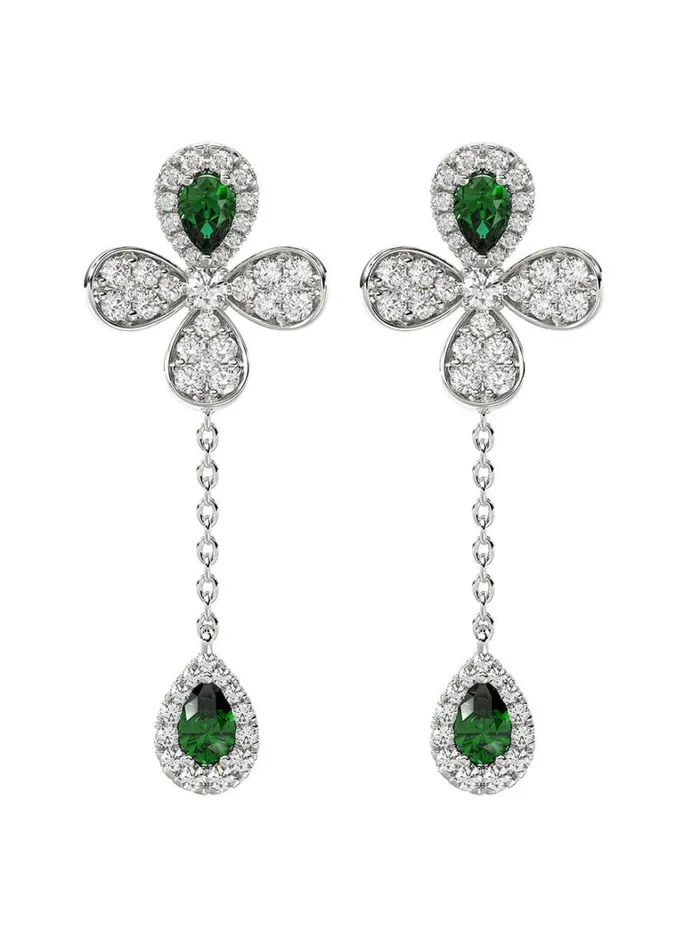Women Marchesa Jewelry Floral White Gold Drop Earrings White Gold