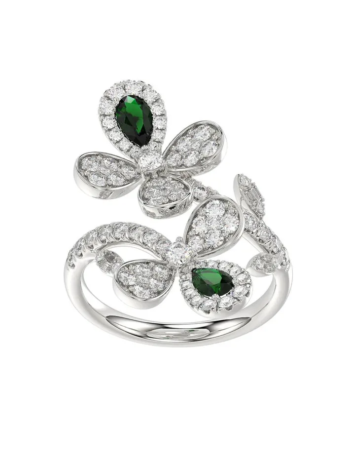 Women Marchesa Jewelry Floral White Gold Ring White Gold