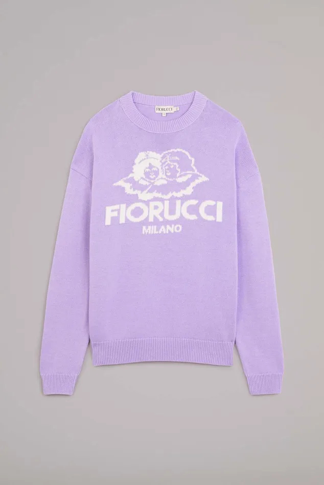 WomenMen Fiorucci Sweatshirts and Hoodies Unisex Milano Angels Knit Jumper Purple