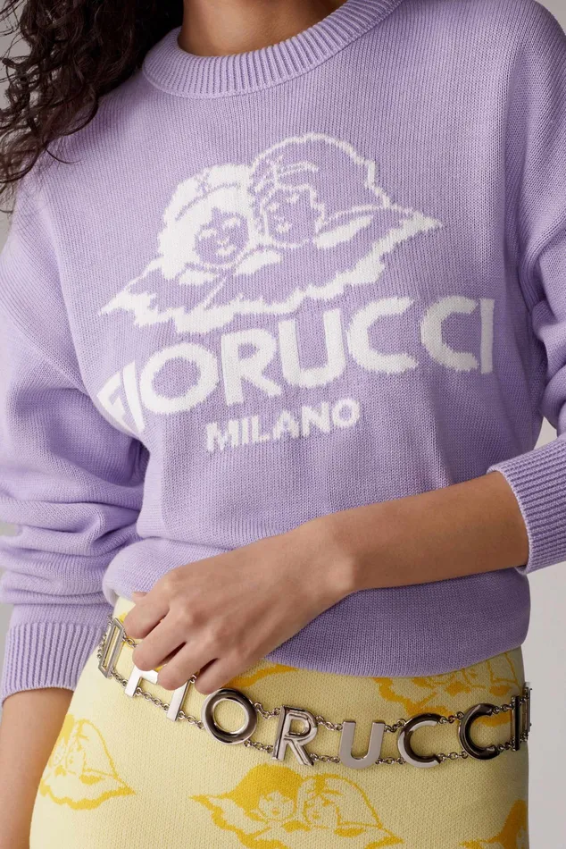 WomenMen Fiorucci Sweatshirts and Hoodies Unisex Milano Angels Knit Jumper Purple WomenMen Fiorucci Sweatshirts and Hoodies Unisex Milano Angels Knit Jumper Purple