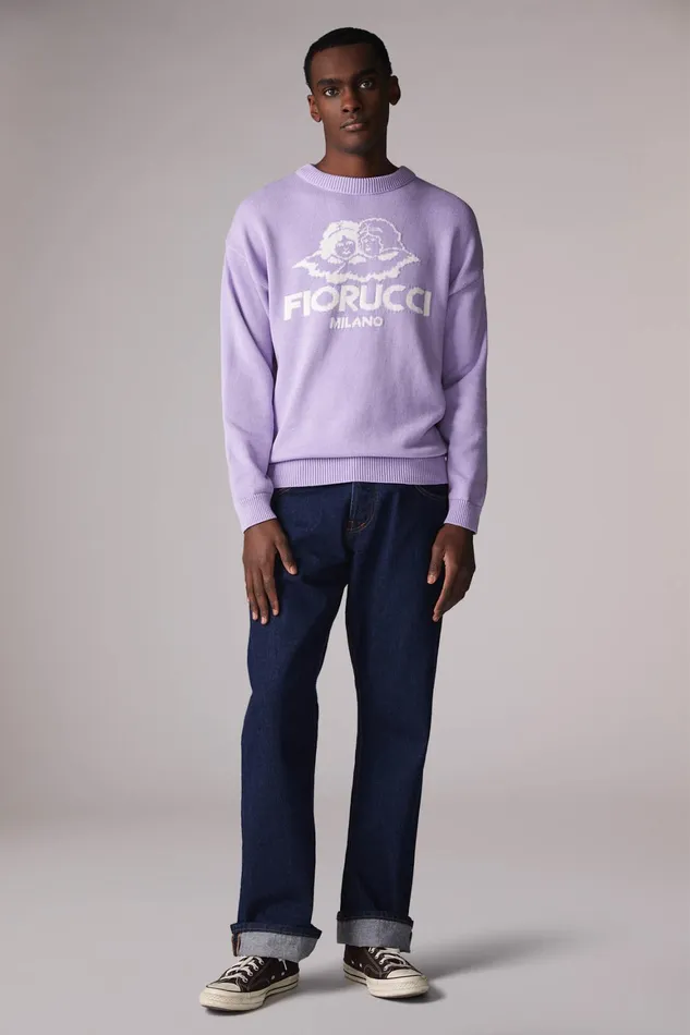 WomenMen Fiorucci Sweatshirts and Hoodies Unisex Milano Angels Knit Jumper Purple WomenMen Fiorucci Sweatshirts and Hoodies Unisex Milano Angels Knit Jumper Purple