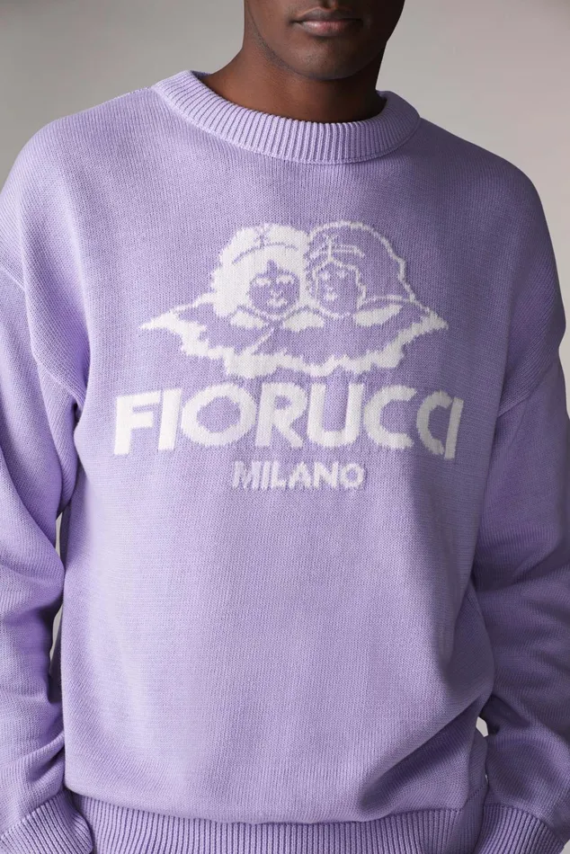 WomenMen Fiorucci Sweatshirts and Hoodies Unisex Milano Angels Knit Jumper Purple WomenMen Fiorucci Sweatshirts and Hoodies Unisex Milano Angels Knit Jumper Purple