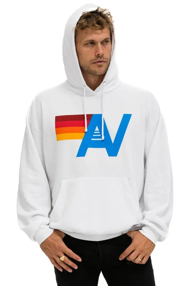 WomenMen Hoodies Aviator Nation Logo Pullover Relaxed Hoodie 8211 White