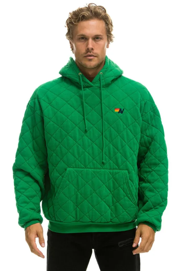 WomenMen Hoodies Aviator Nation Quilted Relaxed Pullover Hoodie 8211 Kelly Green