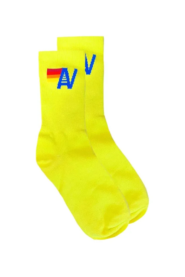 WomenMen Socks Aviator Nation Logo Sock 8211 Neon Yellow