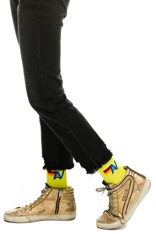 WomenMen Socks Aviator Nation Logo Sock 8211 Neon Yellow