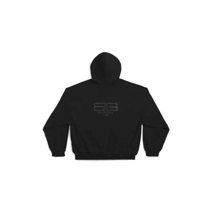 WomenMen Sweatshirts and Hoodies Balenciaga Bb Paris Strass Hoodie Large Fit In Black Faded