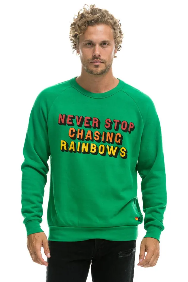 WomenMen Sweatshirts Aviator Nation Never Stop Chasing Rainbows Crew Sweatshirt 8211 Kelly Green