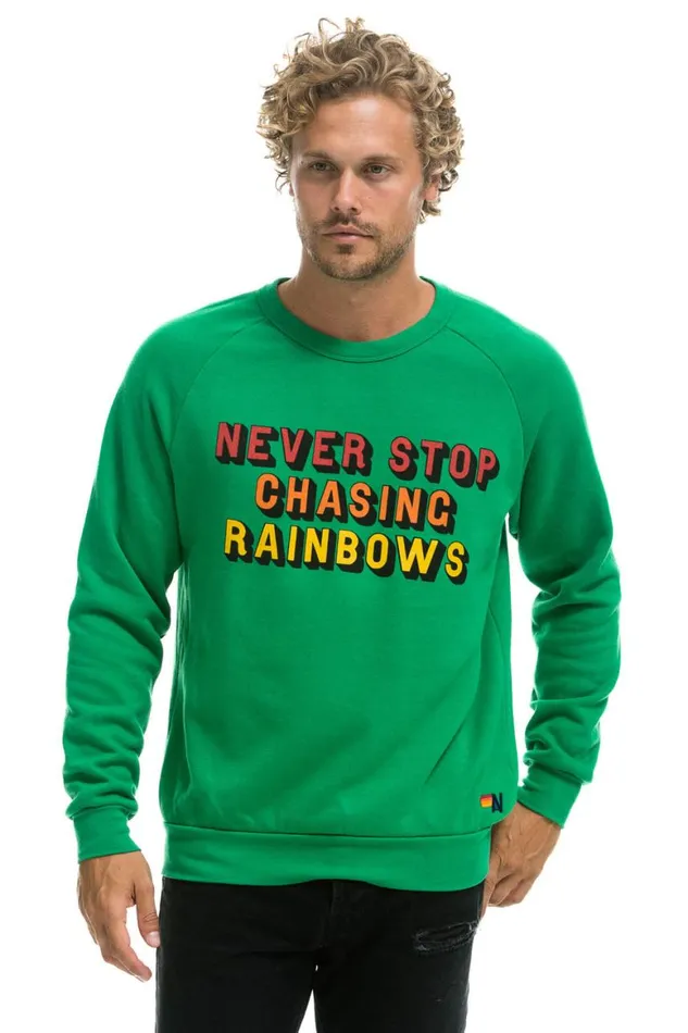 WomenMen Sweatshirts Aviator Nation Never Stop Chasing Rainbows Crew Sweatshirt 8211 Kelly Green