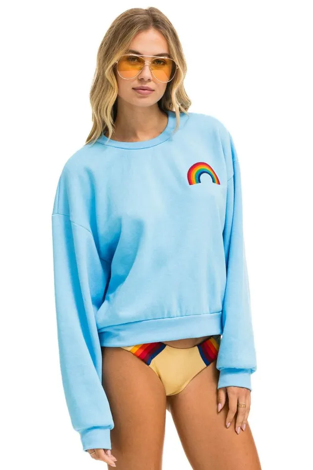 WomenMen Sweatshirts Aviator Nation Rainbow Embroidery Relaxed Crew Sweatshirt 8211 Sky