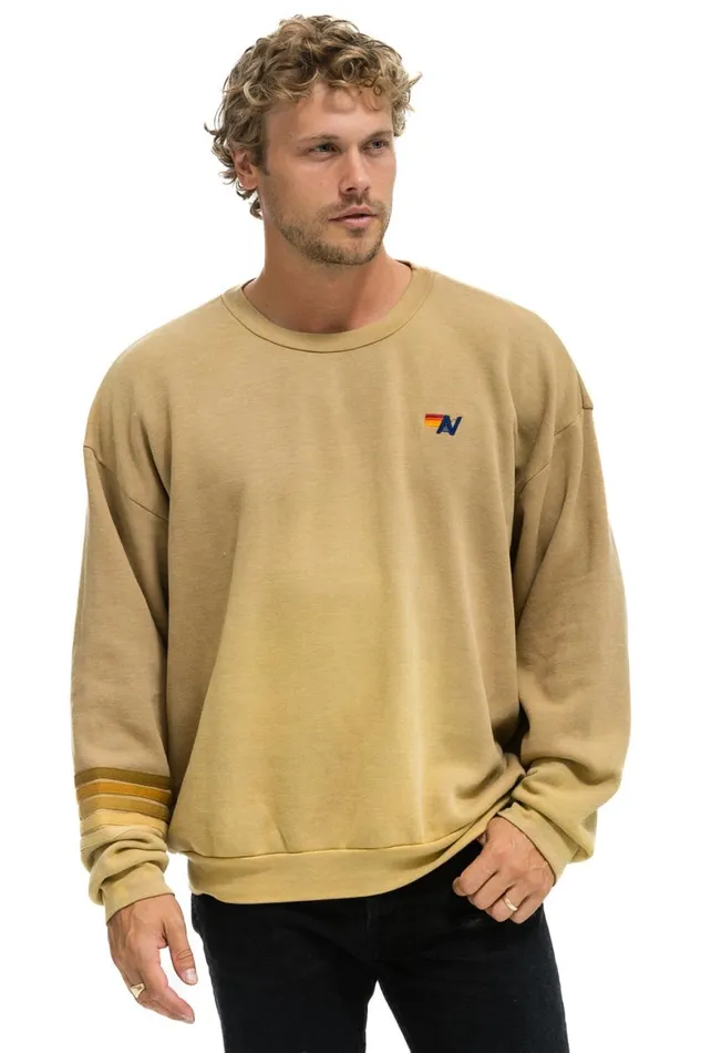 WomenMen Sweatshirts Aviator Nation Rugby Stitch Relaxed Crew Sweatshirt 8211 Faded Tan