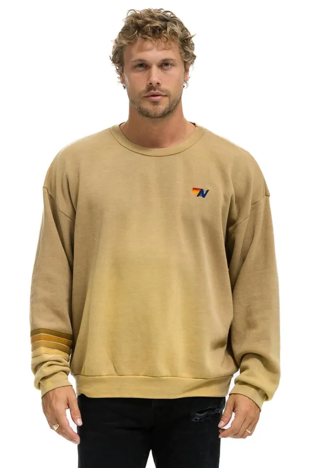 WomenMen Sweatshirts Aviator Nation Rugby Stitch Relaxed Crew Sweatshirt 8211 Faded Tan