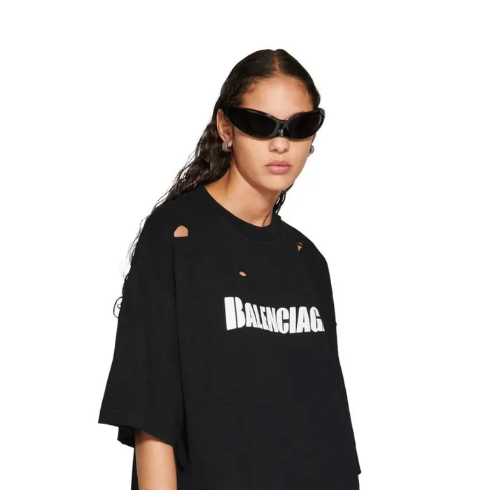 WomenMen Tshirts Balenciaga Caps Tshirt Boxy Fit In Black