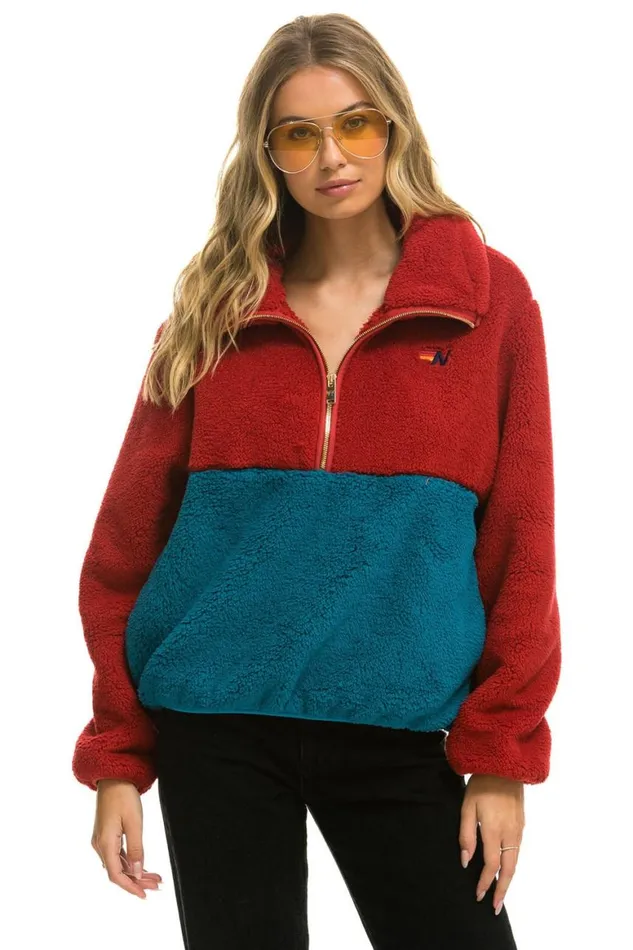 WomenMen Teddy Jackets Aviator Nation Teddy Apres Half Zip Color Block Jacket 8211 Cherry WomenMen Teddy Jackets Aviator Nation Teddy Apres Half Zip Color Block Jacket 8211 Cherry