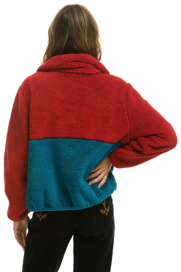 WomenMen Teddy Jackets Aviator Nation Teddy Apres Half Zip Color Block Jacket 8211 Cherry