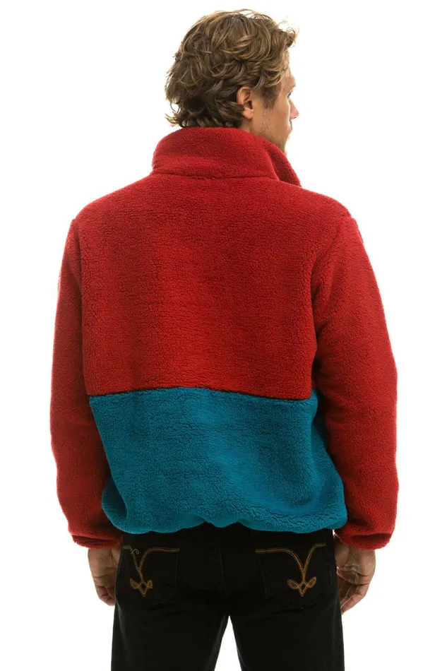 WomenMen Teddy Jackets Aviator Nation Teddy Unisex Half Zip Color Block Jacket 8211 Cherry