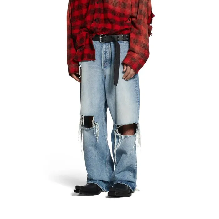 WomenMen Trousers Balenciaga Destroyed Super Large Baggy Trousers In Blue