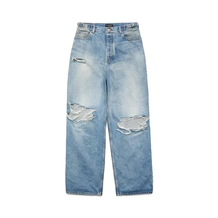 WomenMen Trousers Balenciaga Destroyed Super Large Baggy Trousers In Blue