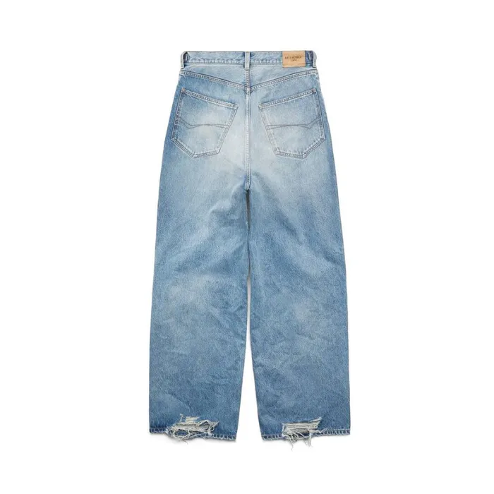 WomenMen Trousers Balenciaga Destroyed Super Large Baggy Trousers In Blue