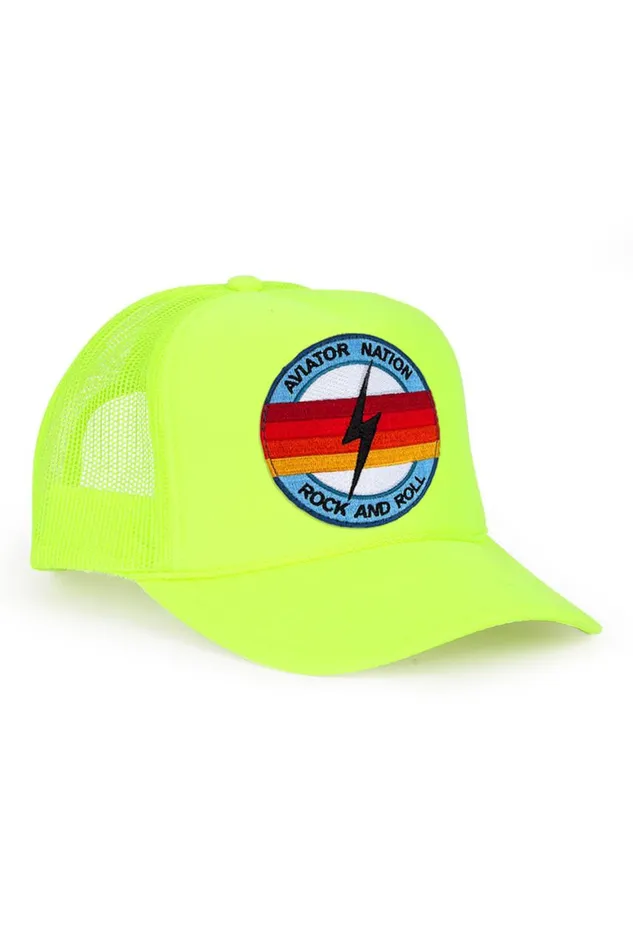WomenMen Trucker Hats Aviator Nation Rock And Roll Bolt Vintage Trucker Hat