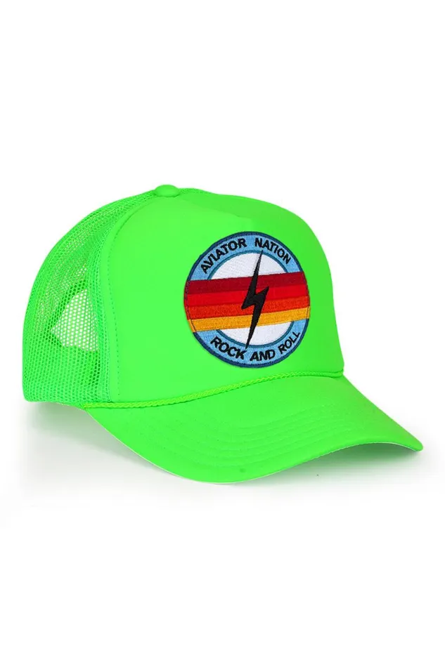 WomenMen Trucker Hats Aviator Nation Rock And Roll Bolt Vintage Trucker Hat