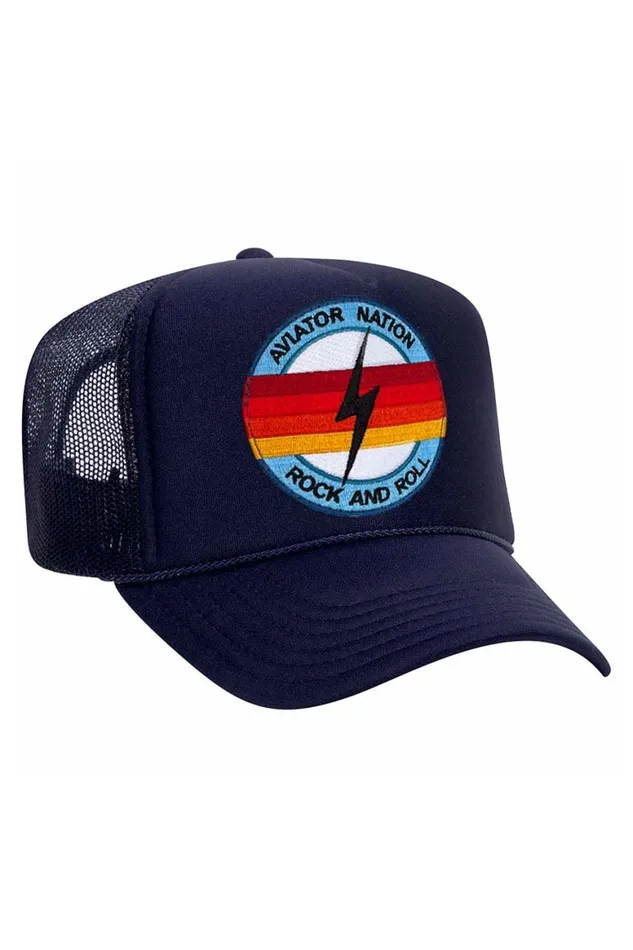WomenMen Trucker Hats Aviator Nation Rock And Roll Bolt Vintage Trucker Hat