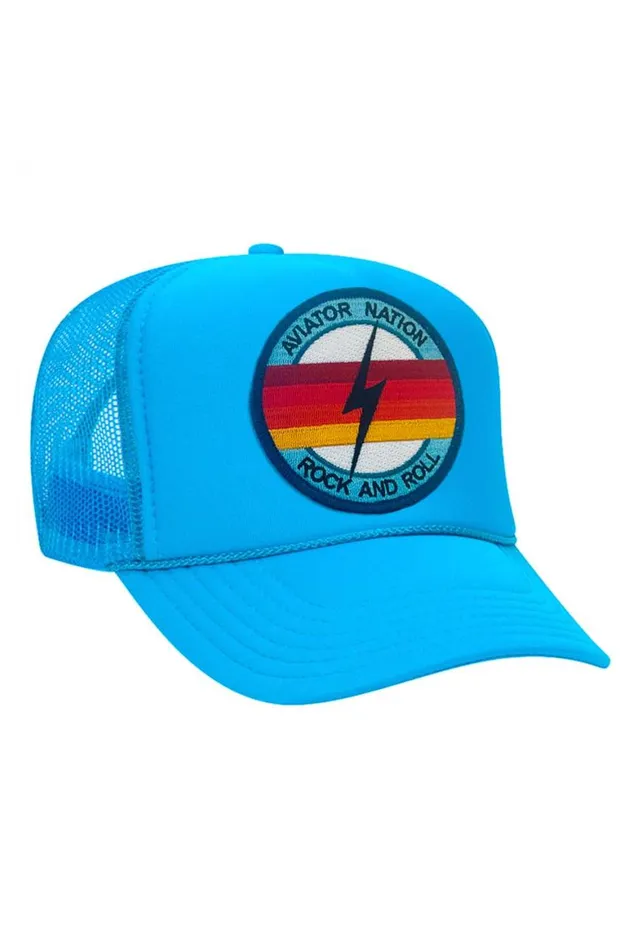 WomenMen Trucker Hats Aviator Nation Rock And Roll Bolt Vintage Trucker Hat
