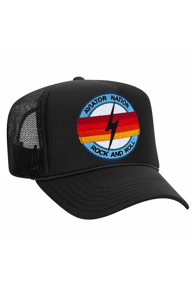 WomenMen Trucker Hats Aviator Nation Rock And Roll Bolt Vintage Trucker Hat