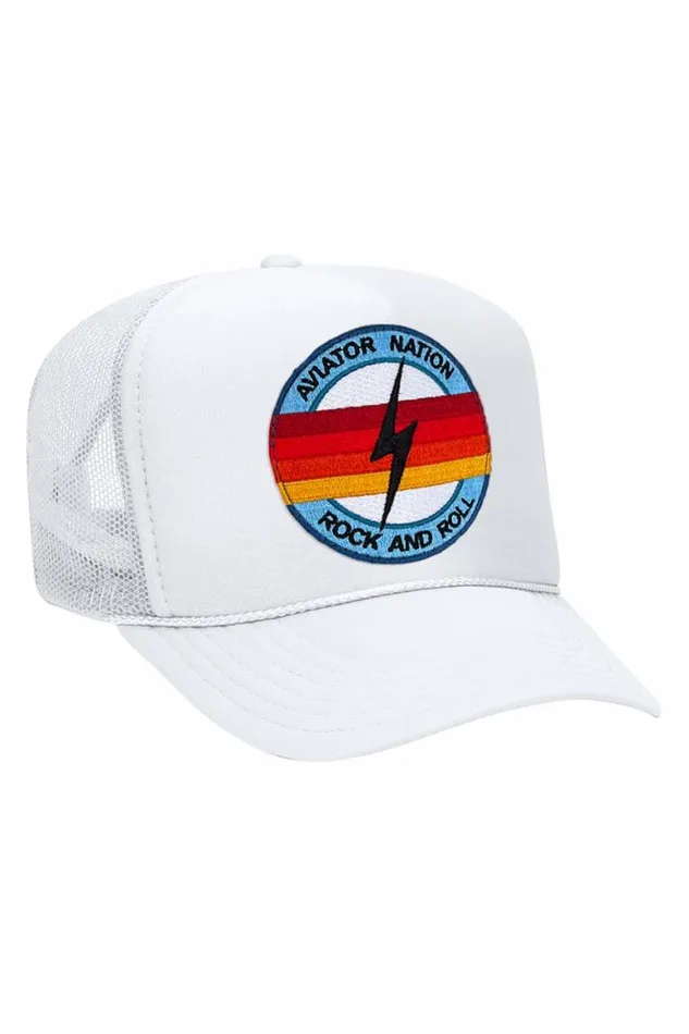 WomenMen Trucker Hats Aviator Nation Rock And Roll Bolt Vintage Trucker Hat
