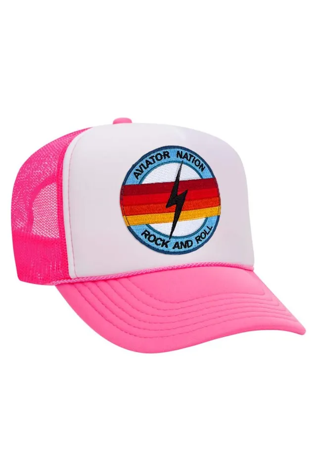 WomenMen Trucker Hats Aviator Nation Rock And Roll Bolt Vintage Trucker Hat