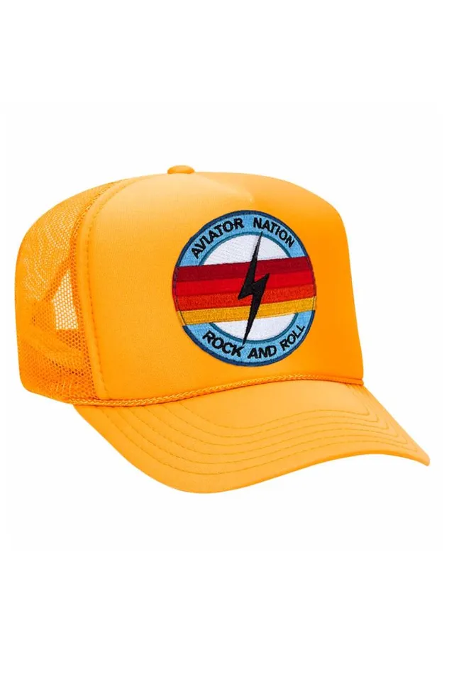 WomenMen Trucker Hats Aviator Nation Rock And Roll Bolt Vintage Trucker Hat