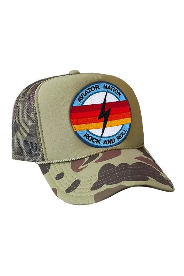 WomenMen Trucker Hats Aviator Nation Rock And Roll Bolt Vintage Trucker Hat