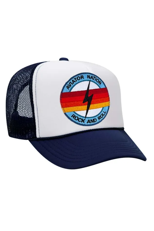 WomenMen Trucker Hats Aviator Nation Rock And Roll Bolt Vintage Trucker Hat
