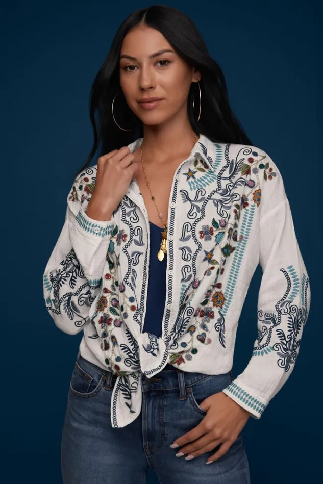 Women MERRICK BLOUSE Natural Johnny Was Tops Women MERRICK BLOUSE Natural Johnny Was Tops