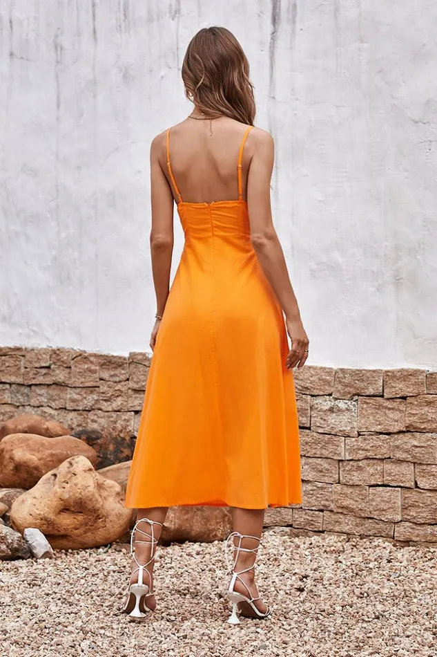 Women Midi Dresses Cupshe Alma Beach Cut Out Elastic Waist Backless AShape Dress Orange