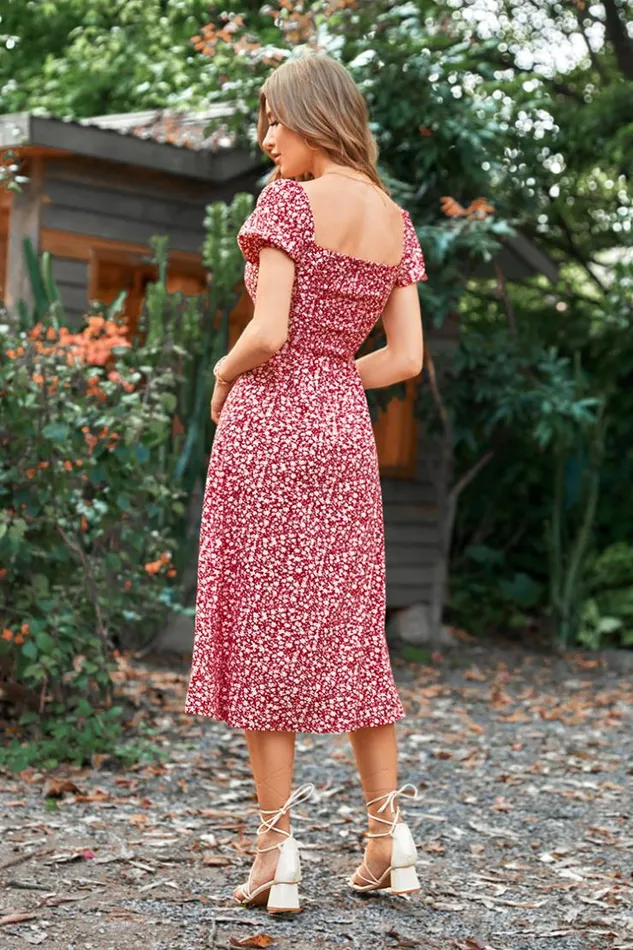 Women Midi Dresses Cupshe Honopu Square Neck AShape Dress Red