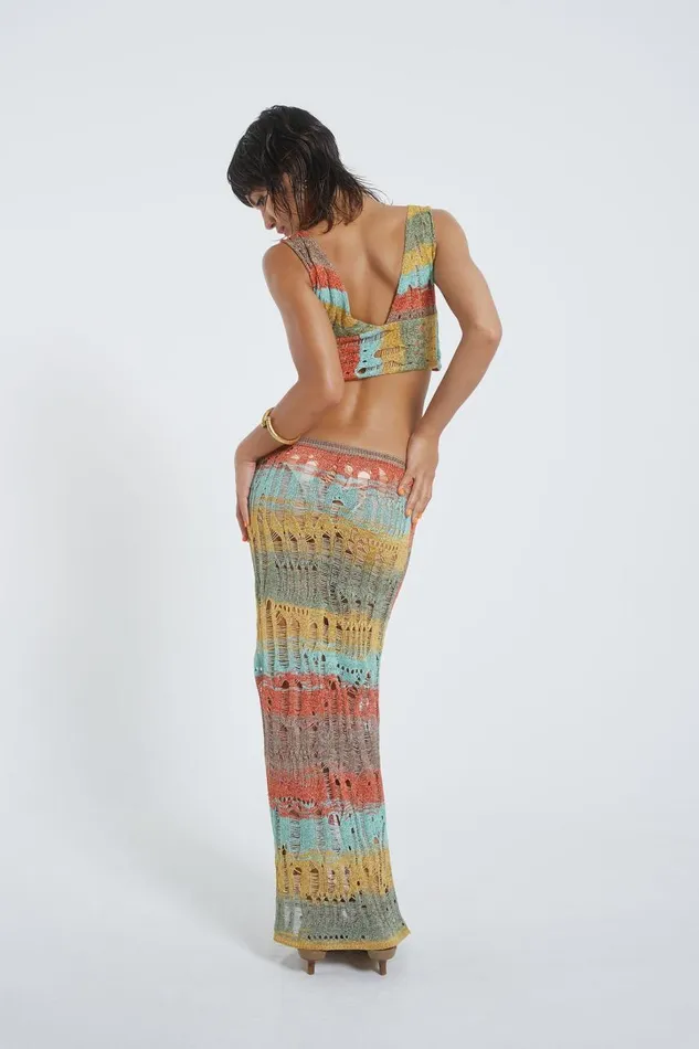 Women Multi Knitted Maxi Skirt Jaded London Knitwear