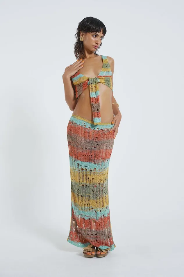 Women Multi Knitted Maxi Skirt Jaded London Knitwear